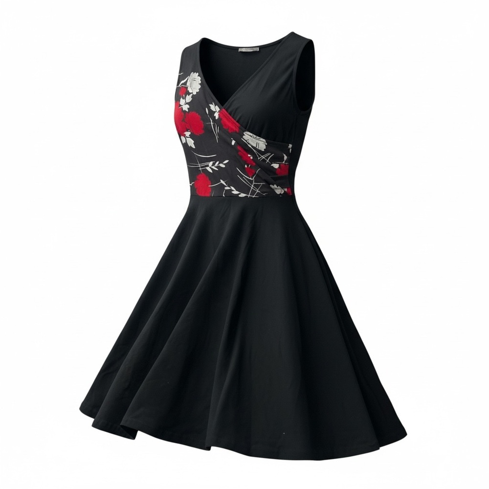 Furnex Elegant Women’s Black and Red Floral NWT Dress - S